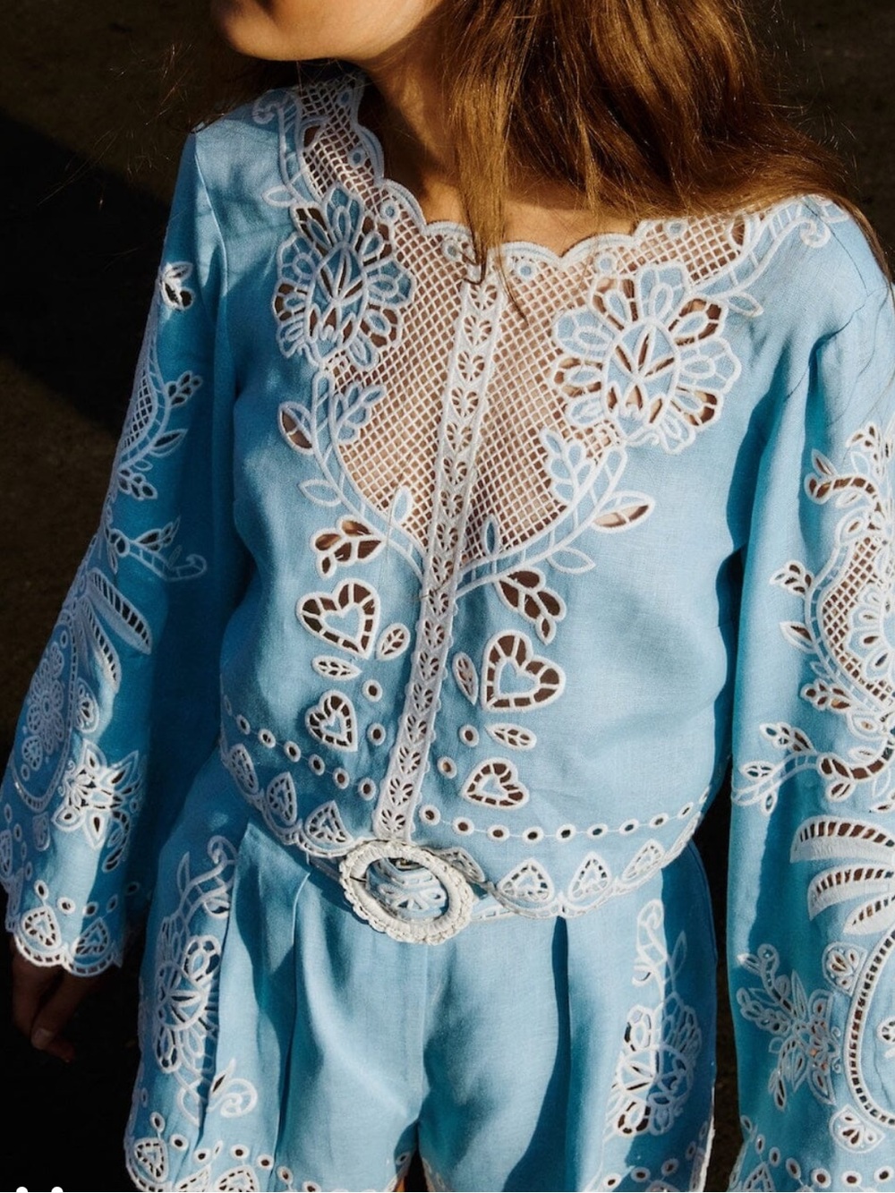 Farm Rio Light Blue Romantic Richelieu Blouse - Picture 10 of 12